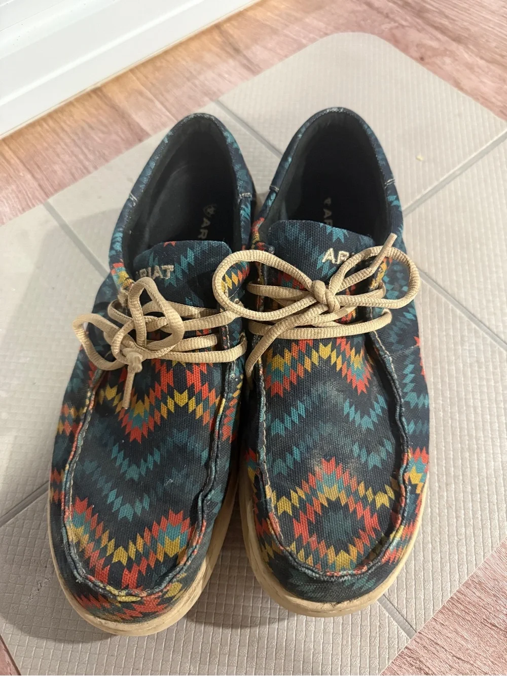 Ariat Canvas Lace-Up Sneakers in Teal with Multicolor Aztec Print